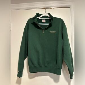 Vintage 90s Quinnipiac University 1/4 Zip Green Jerzees Sweater Sweatshirt.